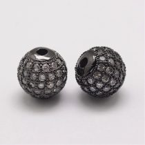   Cirkónia kristályos, fekete (gunmetal) színű 10mm-es golyó gyöngy, furat: 1,8mm