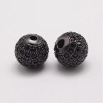   Fekete cirkónia kristályos, fekete (gunmetal) színű 10mm-es golyó gyöngy, furat: 1,8mm