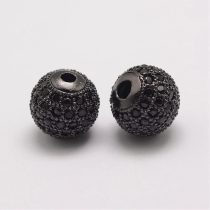   Fekete cirkónia kristályos, fekete (gunmetal) színű 10mm-es golyó gyöngy, furat: 1,8mm