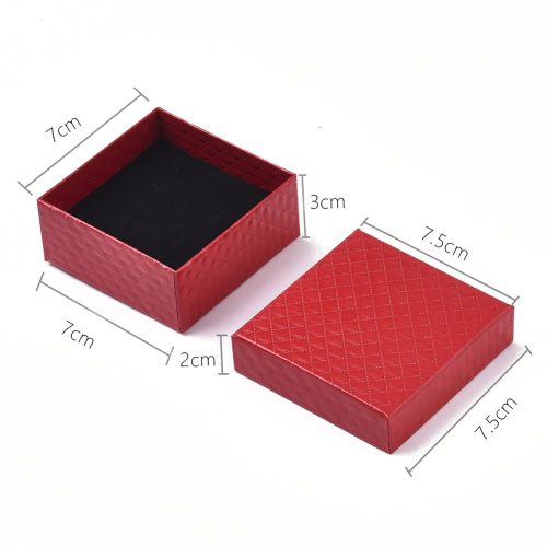 Papír ajándék doboz, díszdoboz ékszerhez - 7,5x7,5x3cm-es - piros