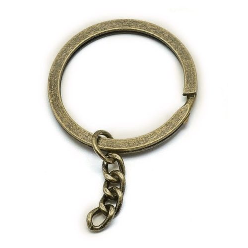 Kulcstartó alap - antik bronz színű - 35mm-es duplakarika, 27mm-es lánccal