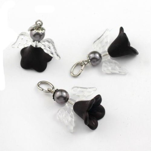 Akril angyal medál - 2cm - fekete