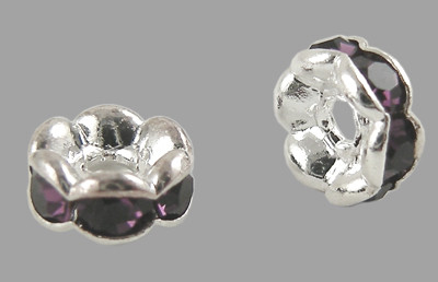 6x3mm-es strasszos köztes rondell ezüst színű foglalatban - amethyst