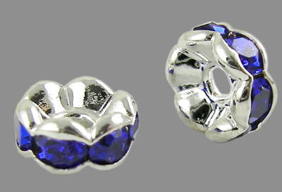 6x3mm-es strasszos köztes rondell ezüst színű foglalatban - sapphire