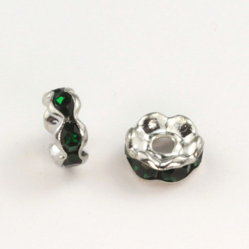 6x3mm-es strasszos köztes rondell ródium színű foglalatban - emerald