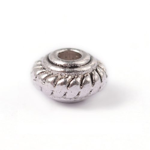 Tibeti stílusú fém köztes - antik ezüst színű 2,5x4,5mm-es rondell, furat: 1,4mm