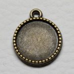   Tibeti stílusú KÉTOLDALAS ragasztható fém medál alap - antik bronz színű 20x16mm-es, 14mm-es kabosonhoz