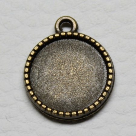 Tibeti stílusú KÉTOLDALAS ragasztható fém medál alap - antik bronz színű 20x16mm-es, 14mm-es kabosonhoz