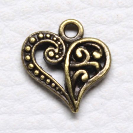 Tibeti stílusú fém medál / fityegő - antik bronz színű 14,5x14mm-es szív