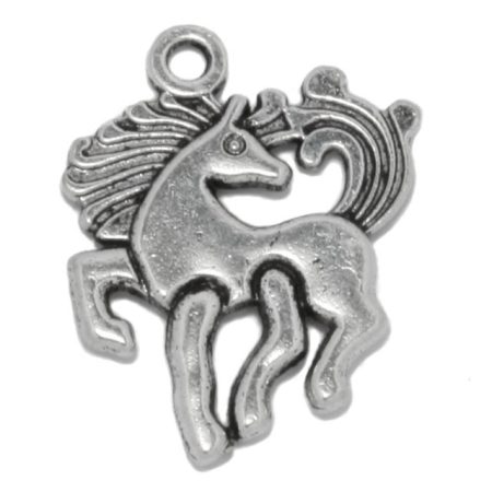 Tibeti stílusú fém medál / fityegő - antik ezüst színű 20x17mm-es  ló